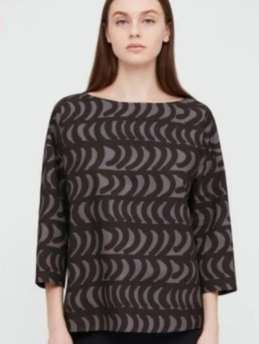 Marimekko x Uniqlo Black & Gray Printed Tunic Top Size XS 100% Cotton Artsy Boho